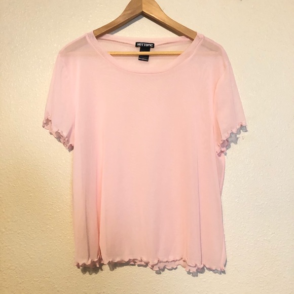 Hot Topic Tops - Sheer Mesh Pastel Pink Lettuce Hem Top - size 1